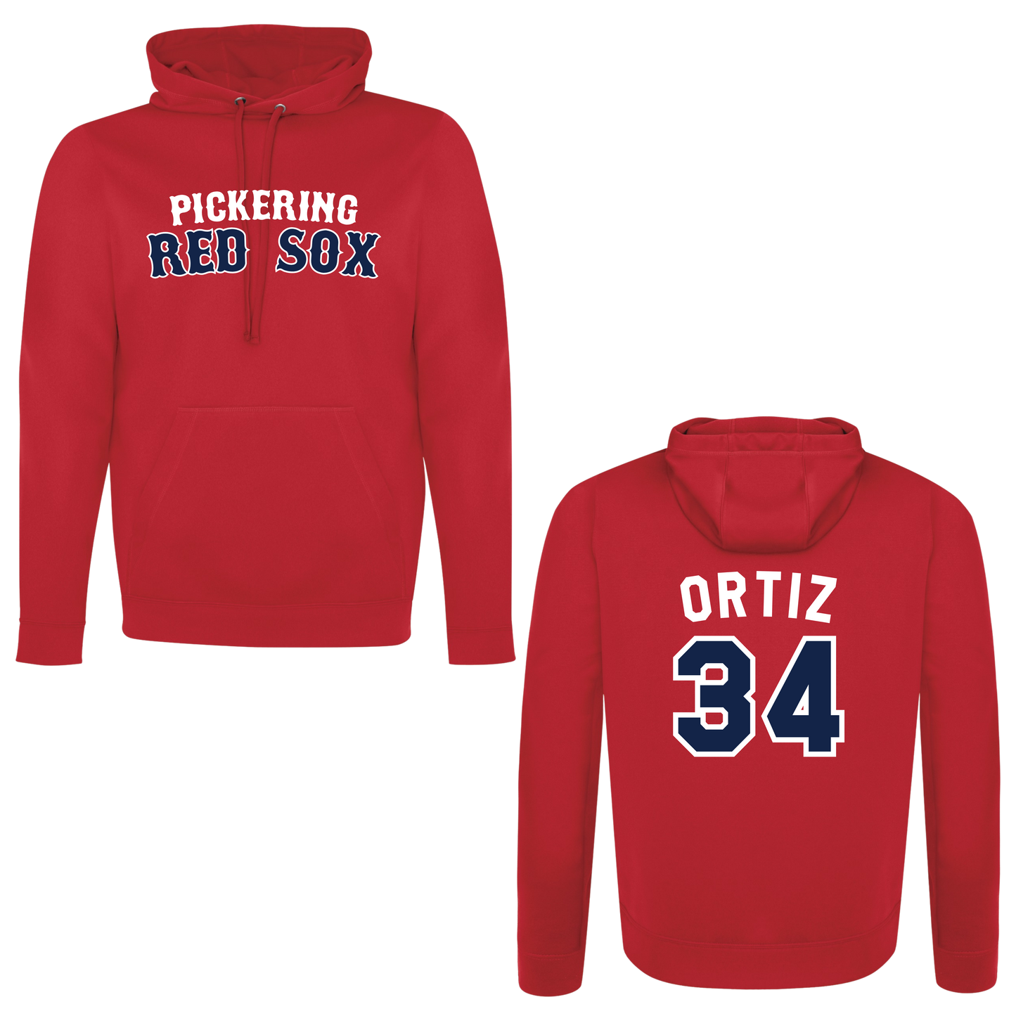 PICKERING RED SOX 100% POLYESTER HOODIE with NAME + NUMBER OPTION