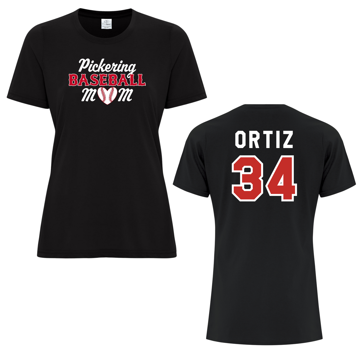 PICKERING BASEBALL MOM LADIES COTTON BLEND TEE WITH NAME + NUMBER OPTION