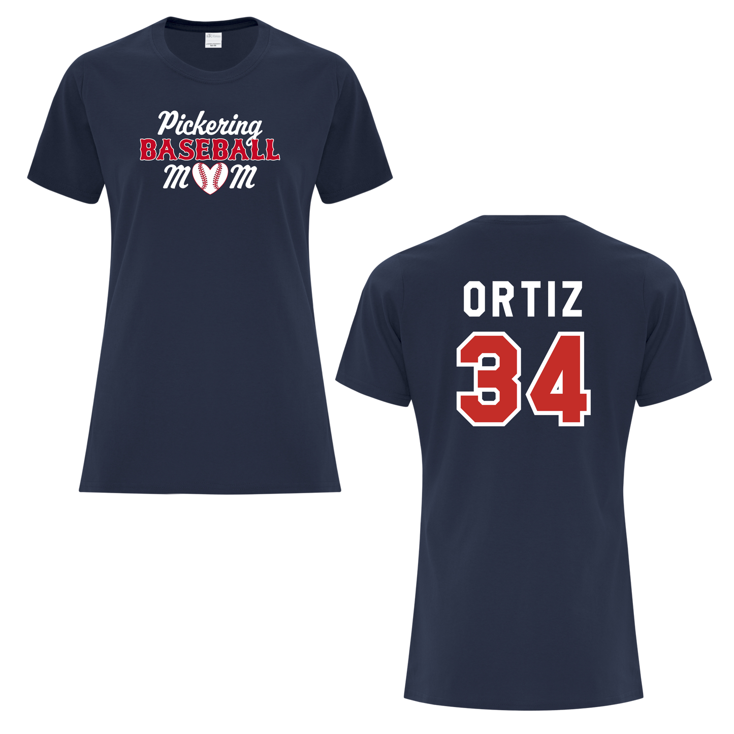 PICKERING BASEBALL MOM LADIES COTTON BLEND TEE WITH NAME + NUMBER OPTION