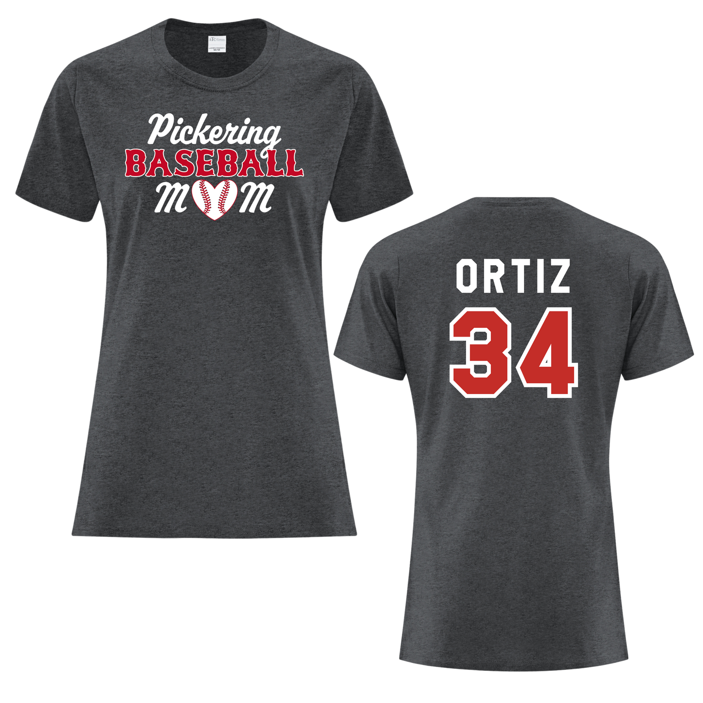 PICKERING BASEBALL MOM LADIES COTTON BLEND TEE WITH NAME + NUMBER OPTION