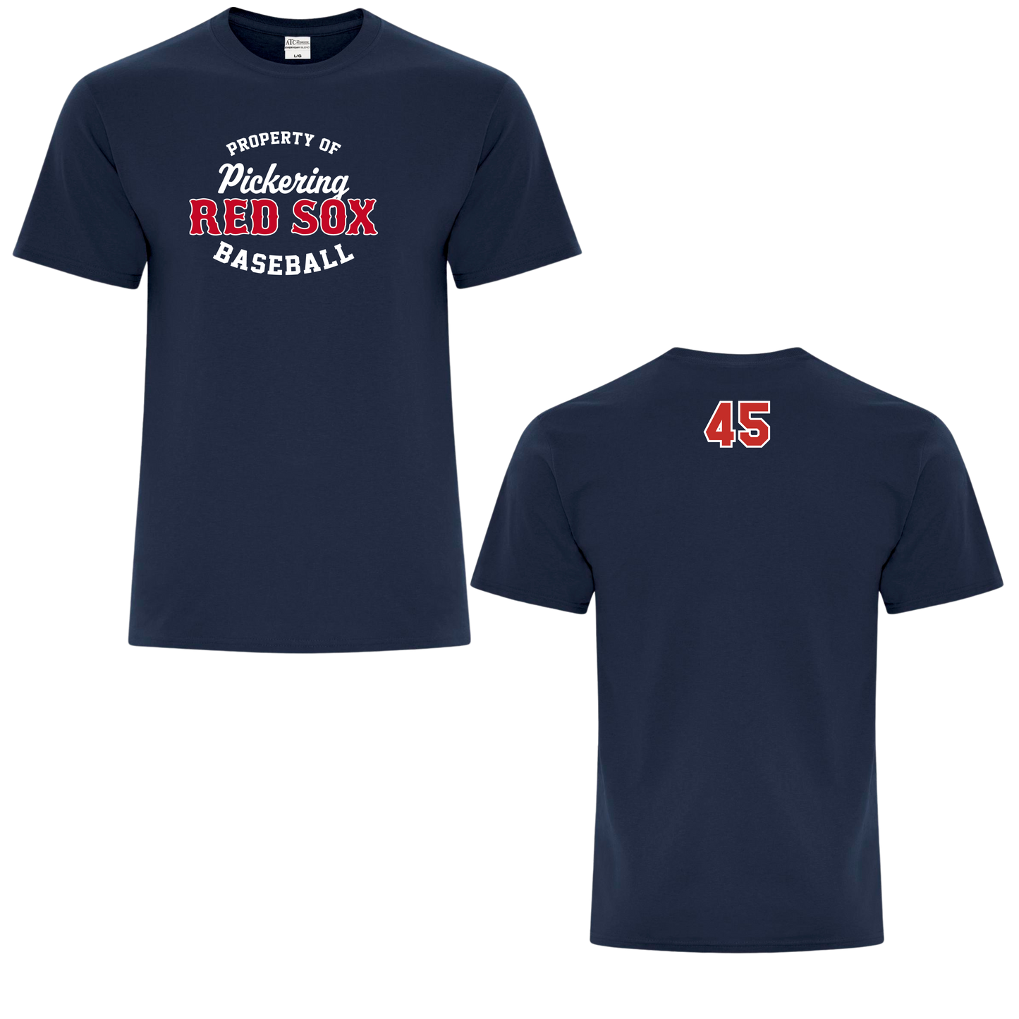 Property of Pickering Red Sox Cotton/Poly Tee w/ Personalized Number Option