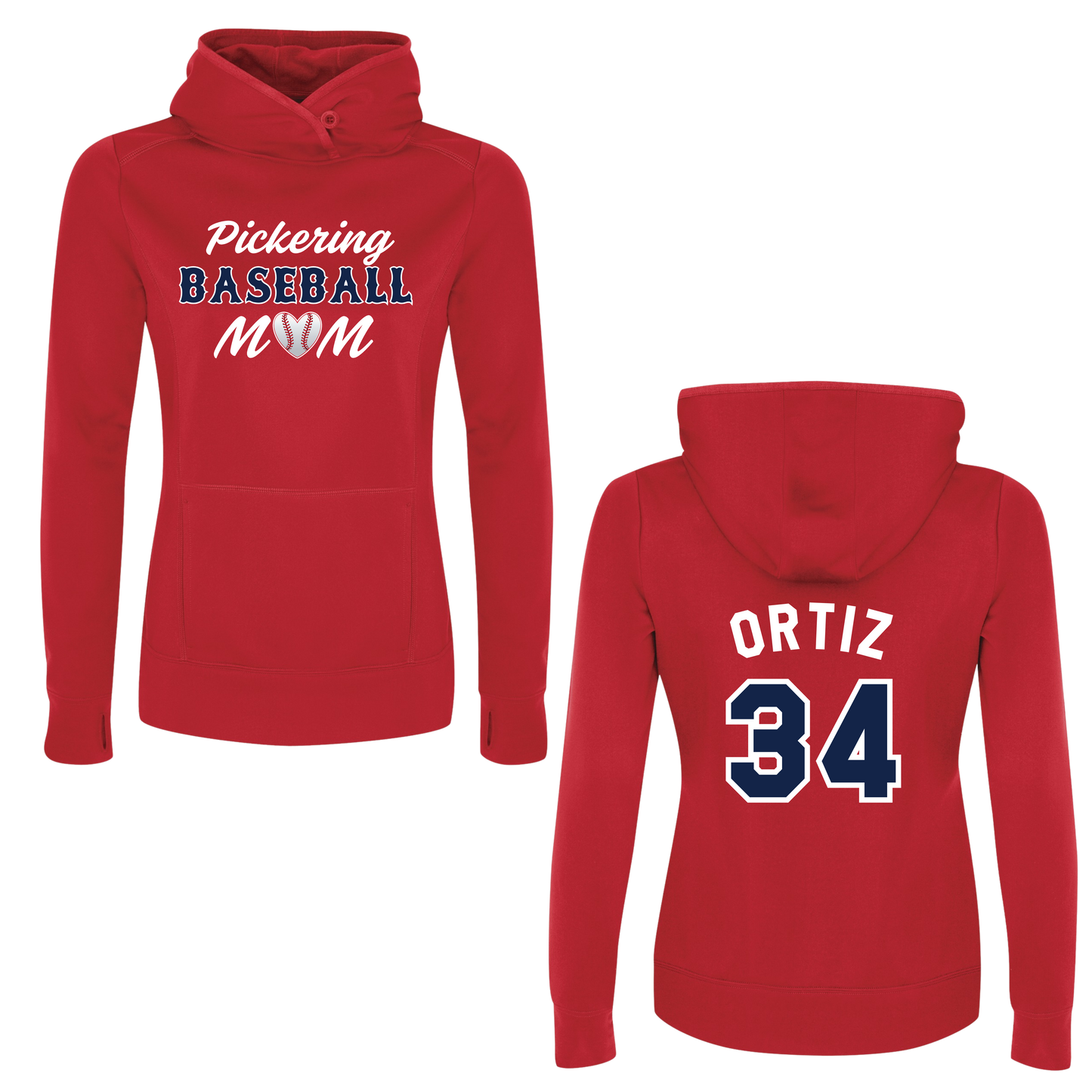 PICKERING BASEBALL MOM LADIES 100% POLYESTER HOODIE WITH NAME + NUMBER OPTION